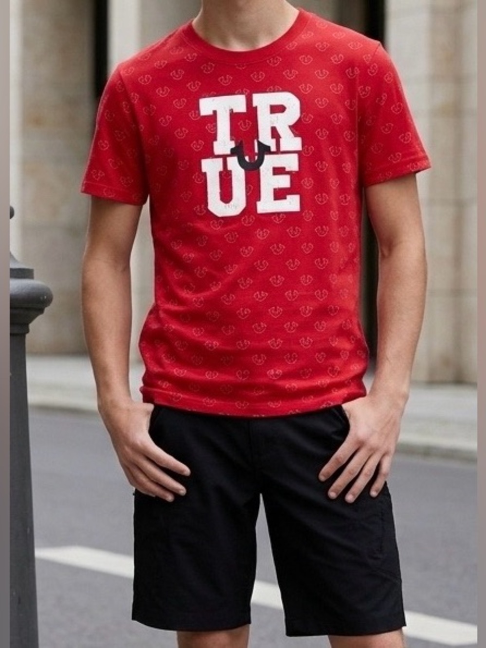 True Religion Graphic Red Tee and Black Shorts Kids Matching Set